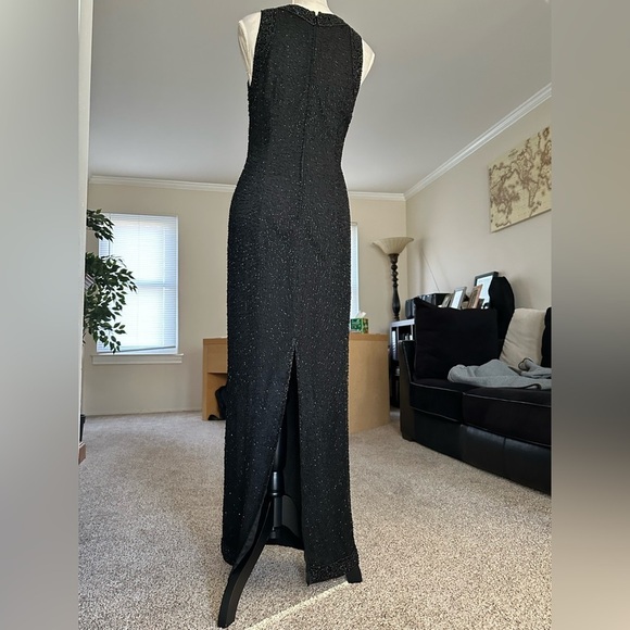 Lawrence Kager 100% Silk Embellished Sequined Dress  Back Slit Sz M Demure - Picture 3 of 15